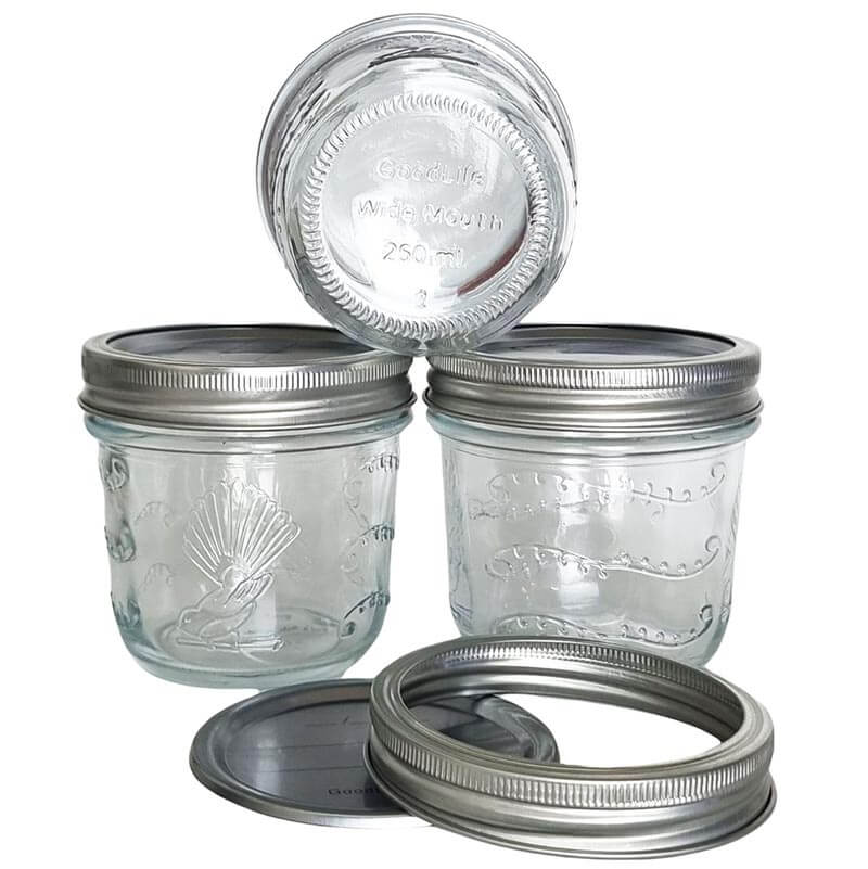 250ml Tapered Preserving Jars with dome & band - sold in box lots